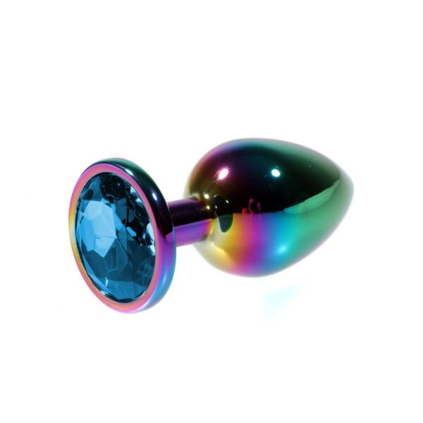 Metal Mavi Taşlı Rainbow Anal Plug Orta Boy