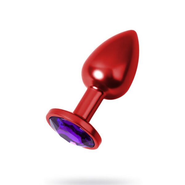 Metal Mor Taşlı Kırmızı Anal Plug Küçük Boy