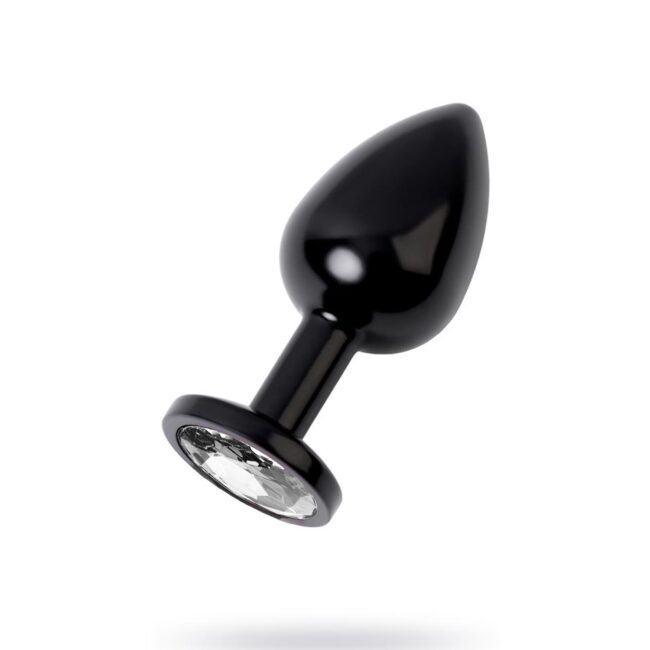 Metal Şeffaf Taşlı Siyah Anal Plug Orta Boy
