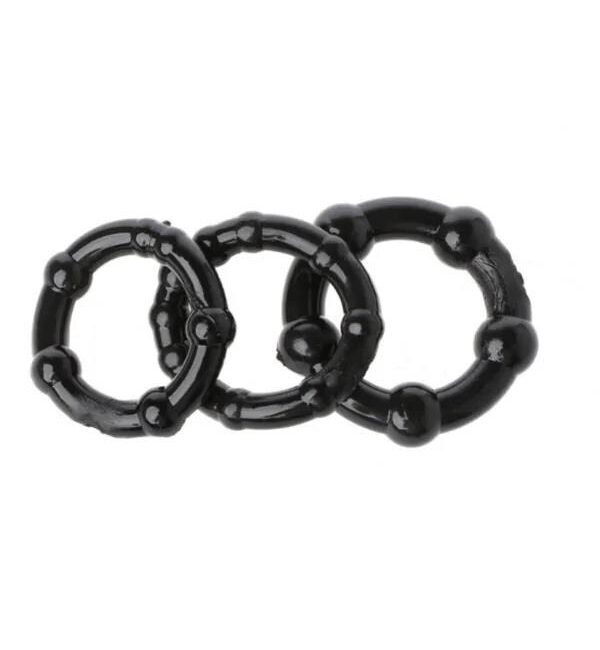Silikon Boğumlu Penis Halkası Siyah 3’lü
