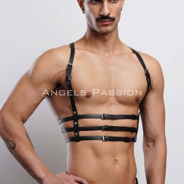3 Sıralı Erkek Göğüs Harness, Şık T-Shirt Üzeri Aksesuar - APFTM107