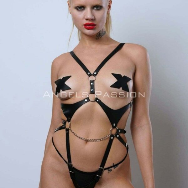 Ağ Bölgesi Açık Deri Body Harness, Deri Fantezi Giyim, Clubwear - APFT1170