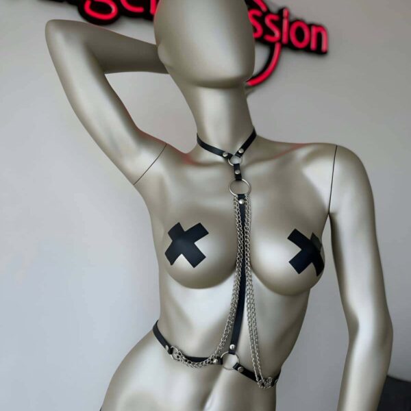 Bel ve Boyun Detaylı Şık Deri Harness - APFT426