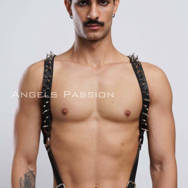 Çivi Detaylı Erkek Göğüs Harness, Erkek Clubwear, Deri Erkek Harness - APFTM203