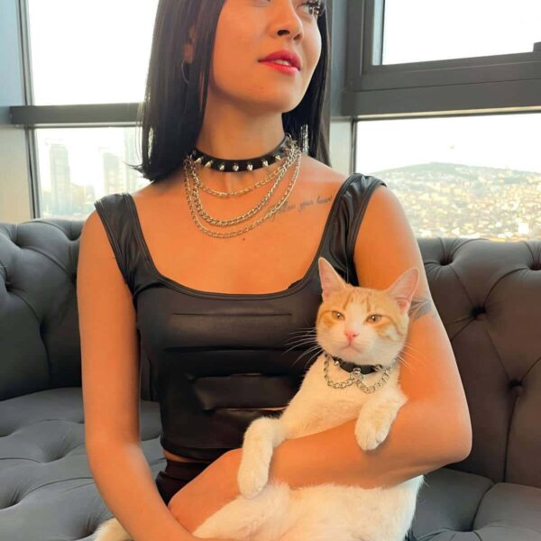 Çivi ve Zincir Detaylı Şık Anne - Kedi Choker Set - APFT1042