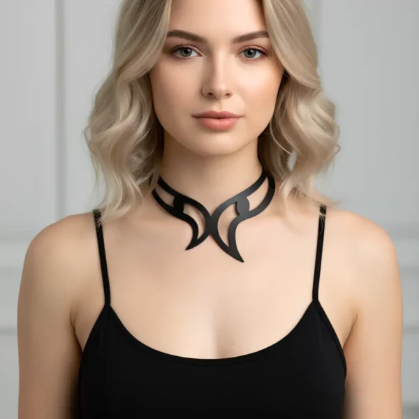 Deri Choker, Göz Detaylı Choker Kolye - APFT1412