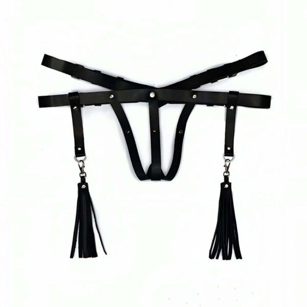 Deri İç Giyim Püsküllü Tanga Harness - APFT439