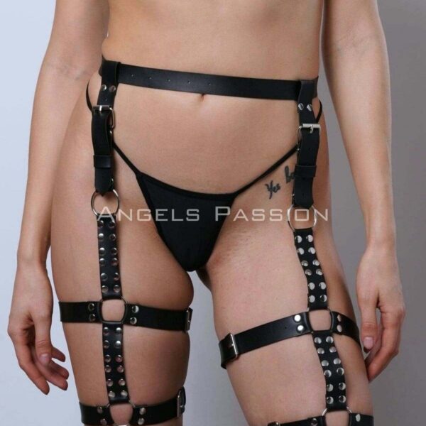 Deri Kemer Bacak Harness, Perçin Detaylı Deri Bacak Jartiyer - APFT862