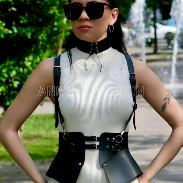 Elbise, T-Shirt ve Gömlek Üzeri Deri Şık Kemer ve Choker Takım - APFT622