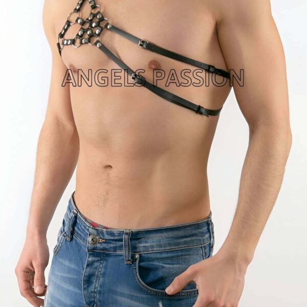 Erkek Tek Omuz Deri Harness - Erkek Fantazi İç Giyim - Erkek Deri Erotik İç Giyim - APFTM14