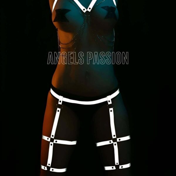 Erotik Giyim Dans Elbiseleri Reflektörlü Jartiyer Harness Takım - APFT497
