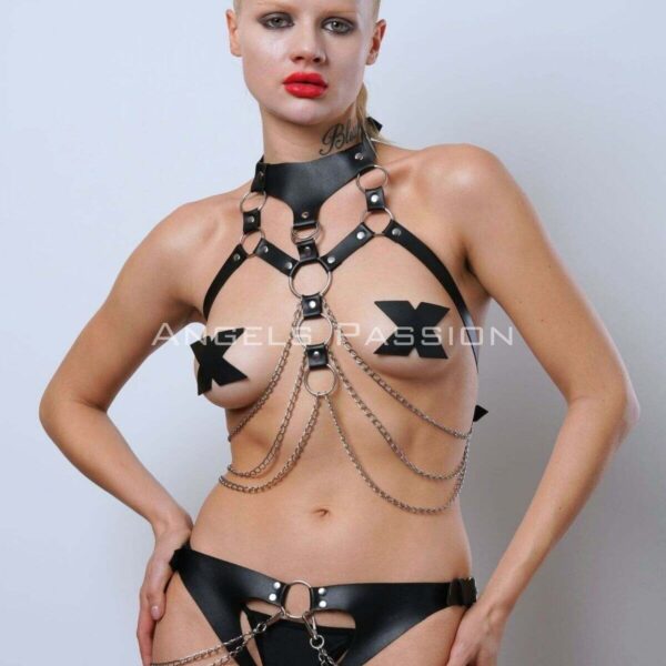 Göğsü Ve Ağı Açık Kelepçeli Fantazi Külot Harness Takım - APFT1067