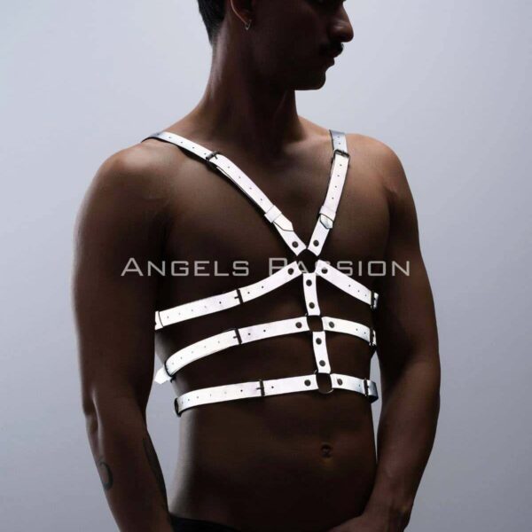 Karanlıkta Parlayan - Reflektörlü Erkek Göğüs Harness, T-Shirt Üzeri Harness - APFTM38