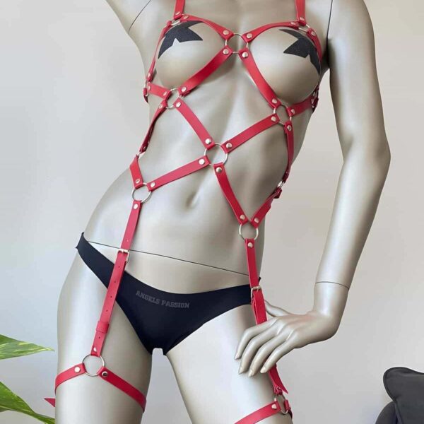 Kırmızı Deri Vücut Harness