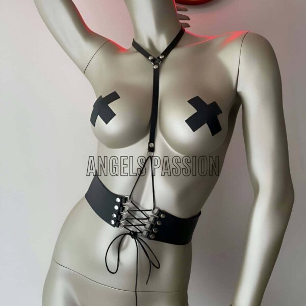 Klipsli Deri Korse Harness - Deri Korse Elbise - APFT594