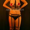 Püskül Choker Detaylı Siyah Deri Jartiyer Harness Takım - APFT302