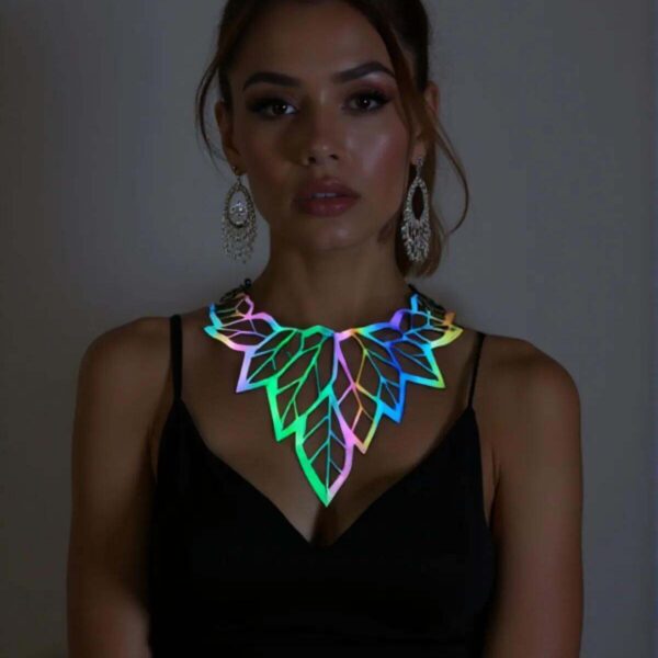 Rainbow Reflektörlü Büyük Yaprak Choker Kolye, Tarz Lazer Kesim Kolye - APFT1417