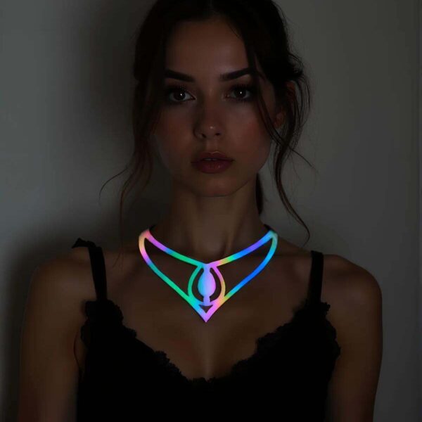 Rainbow Reflektörlü Damla Choker Kolye, Zarif Lazer Kesim Kolye - APFT1410
