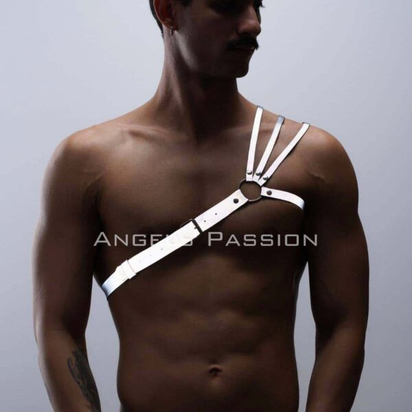 Reflektörlü (Karanlıkta Parlayan) Omuz Detaylı Şık Erkek Göğüs Harness, 3 Çizgili Harness - APFTM45