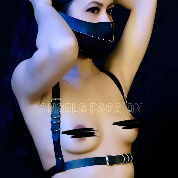 Şık Deri Seksi Maske Ve Göğüs Harness Takım - APFT1315