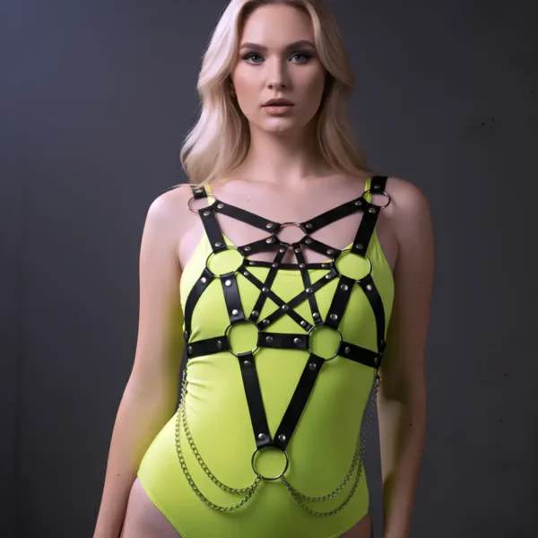 Zincir Detaylı Şık Deri Göğüs Harness, Büstiyer Harness, Deri Göğüs Harness- APFT1399