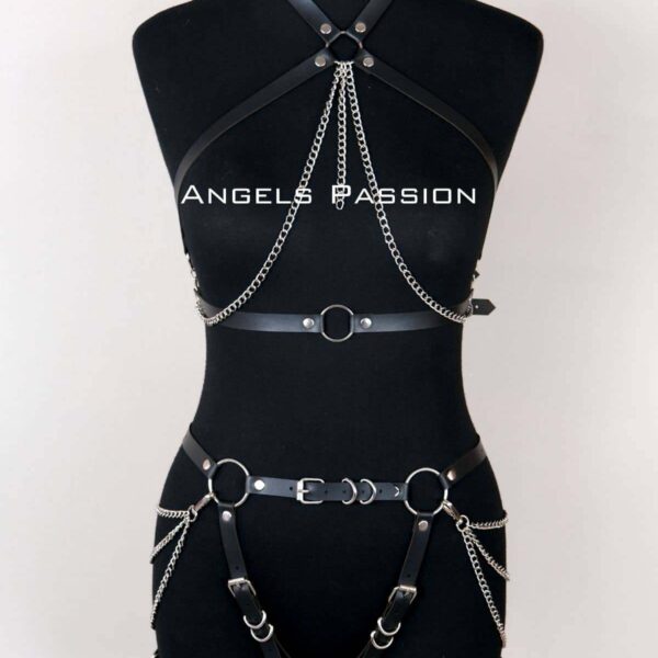 Deri Body Harness, Kadın Deri Fantezi Giyim - APFT1084