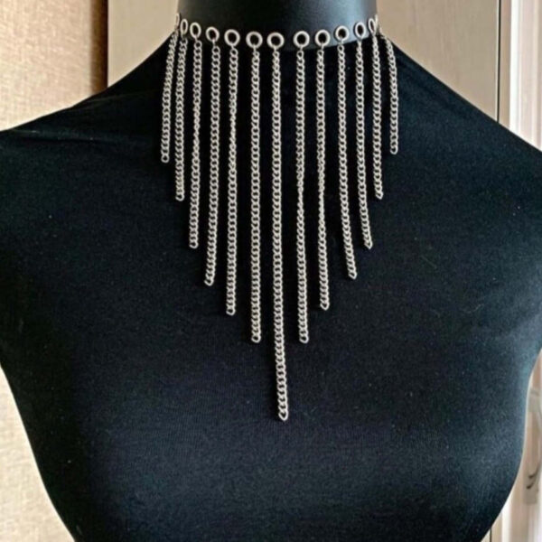 Zincirli Deri Choker, Şık Deri Tasma - APFT629