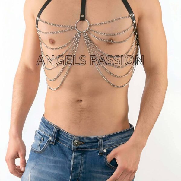 Zincirli Erkek Göğüs Harness - Zincirli Erkek Fantazi Giyim - Erkek Zincir Harness - APFTM74