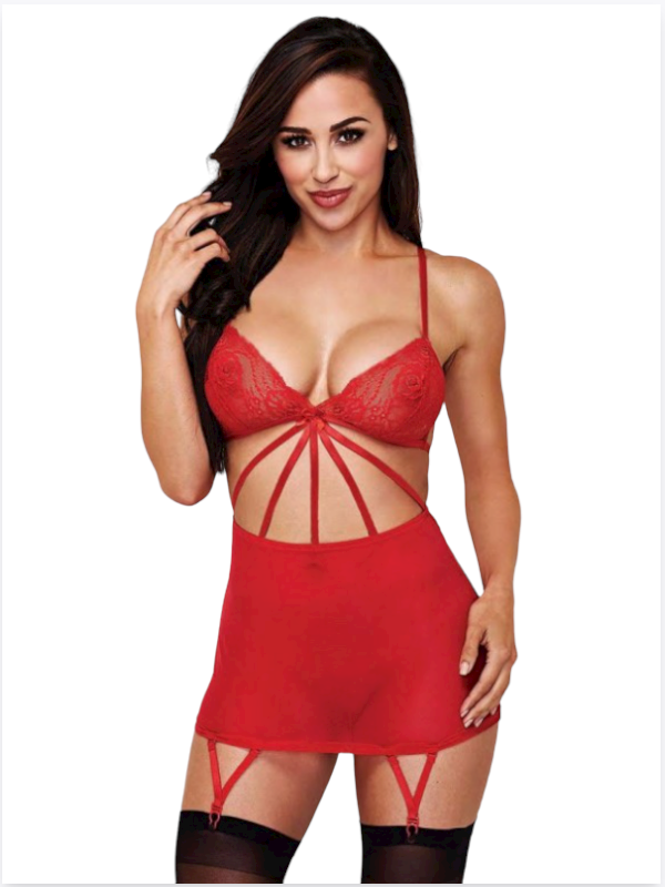 Tegan Büyük Beden Fantazi Kırmızı Dantelli Jartiyer Takım TG273256