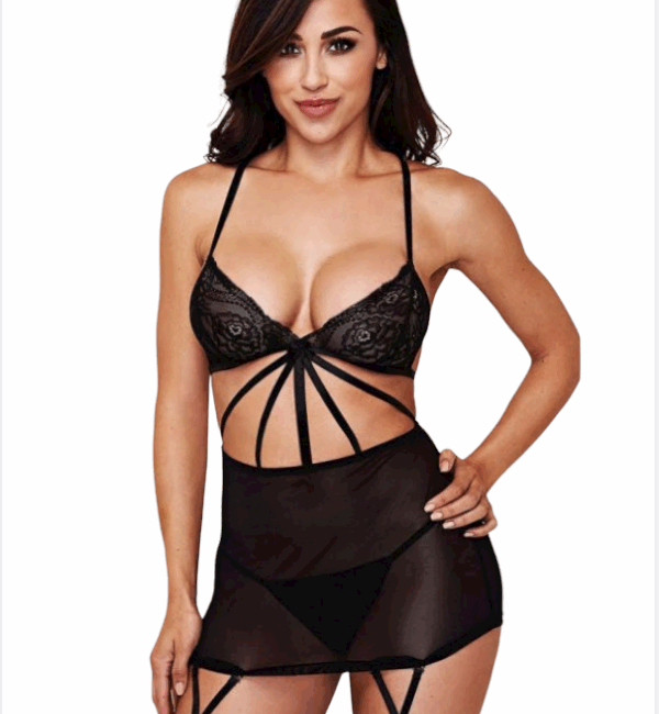 Tegan Büyük Beden Fantazi Siyah Dantelli Jartiyer Takım TG273255