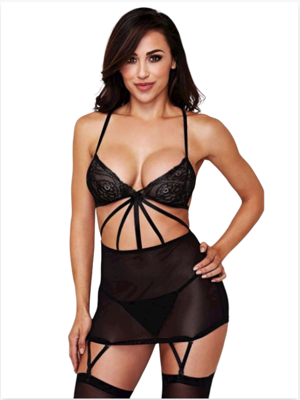 Tegan Büyük Beden Fantazi Siyah Dantelli Jartiyer Takım TG273255