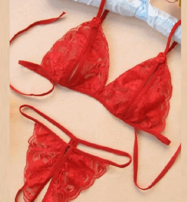 Tegan Büyük Beden Fantezi Kırmızı Dantelli Seksi Sütyen Kilot Takım TG279703-B