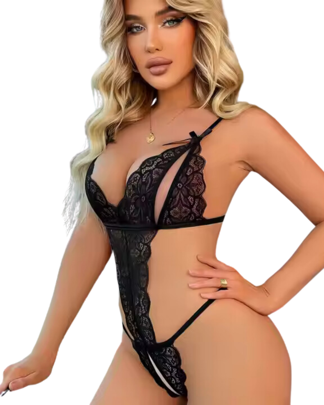 Tegan Büyük Beden Fantezi Siyah Dantelli Babydoll TG279249 - Görsel 2