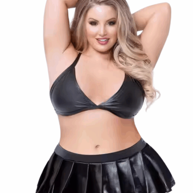 Tegan Büyük Beden Fantezi Sütyen ve Pileli Mini Etek Takımı TG2710129