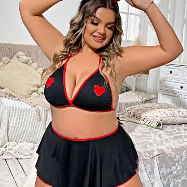 Tegan Büyük Beden Fantazi Kalpli Mini Etekli  Babydol Gecelik TG279234-B