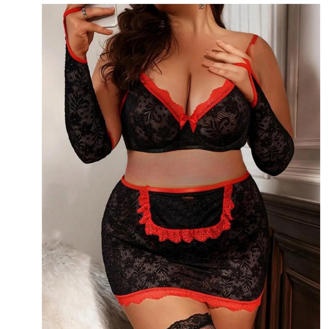 Tegan Büyük Beden Fantazi Seksi Dantel Babydol Fantezi Gecelik (Çorapsız) TG279233-B - Görsel 2