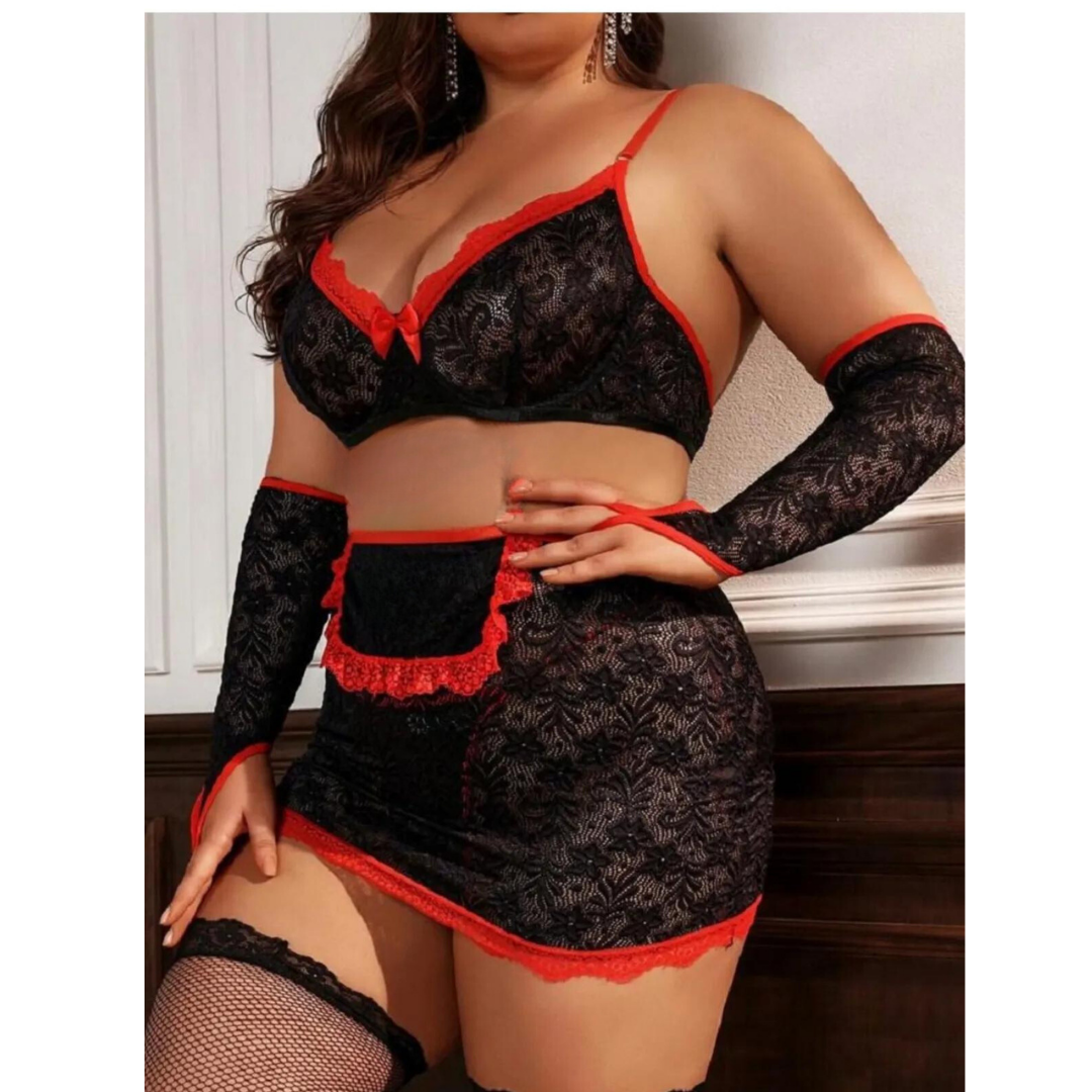 Tegan Büyük Beden Fantazi Seksi Dantel Babydol Fantezi Gecelik (Çorapsız) TG279233-B