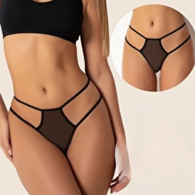 Tegan Büyük Beden Fantazi Siyah Seksi TÜL Kadın STRİNG - Fantezi Tanga TG270036-B