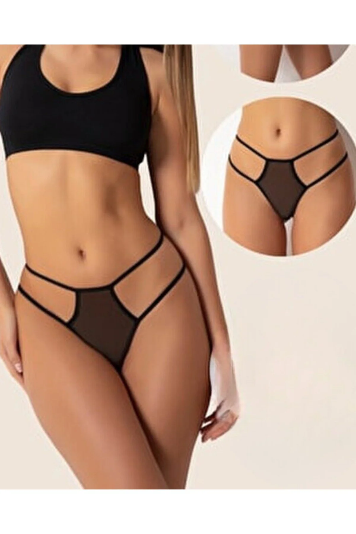 Tegan Büyük Beden Fantazi Siyah Seksi TÜL Kadın STRİNG - Fantezi Tanga TG270036-B