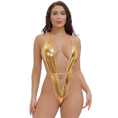 Tegan Büyük Beden Fantezi Altın Parlak Bodysouit TG2710135-B