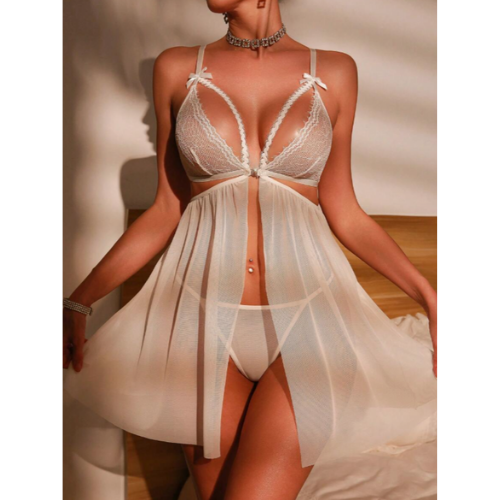 Tegan Fantezi Beyaz Dantel Sütyenli Transparan Gecelik TG273271