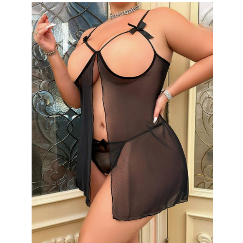 Tegan Fantezi Büyük Beden Göğsü Açık Transparan Gecelik TG273268 - Görsel 3