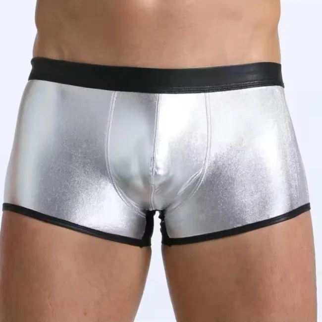 Tegan Fantezi Deri Görünümlü Gümüş Erkek Boxer  Tanga TG274607