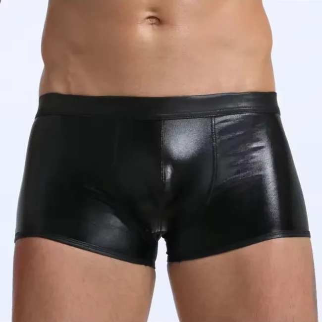 Tegan Fantezi Deri Görünümlü Seksi  Siyah Erkek Boxer  - Fantezi Tanga TG274605