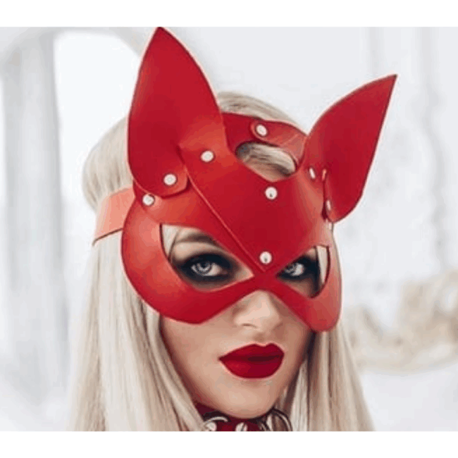 Tegan Fantezi Deri Seksi Kırmızı Kedi Maskesi TG275371