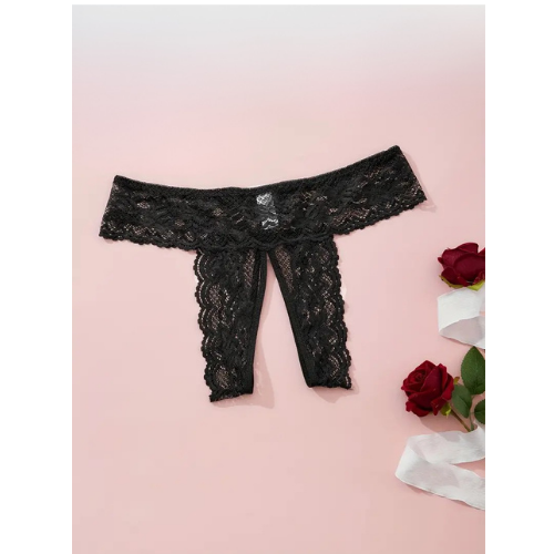 Tegan Büyük Beden Fantezi Kadın 3'lü Özel Bölgeleri Açık Dantelli Tanga seti TG270045-B - Görsel 4