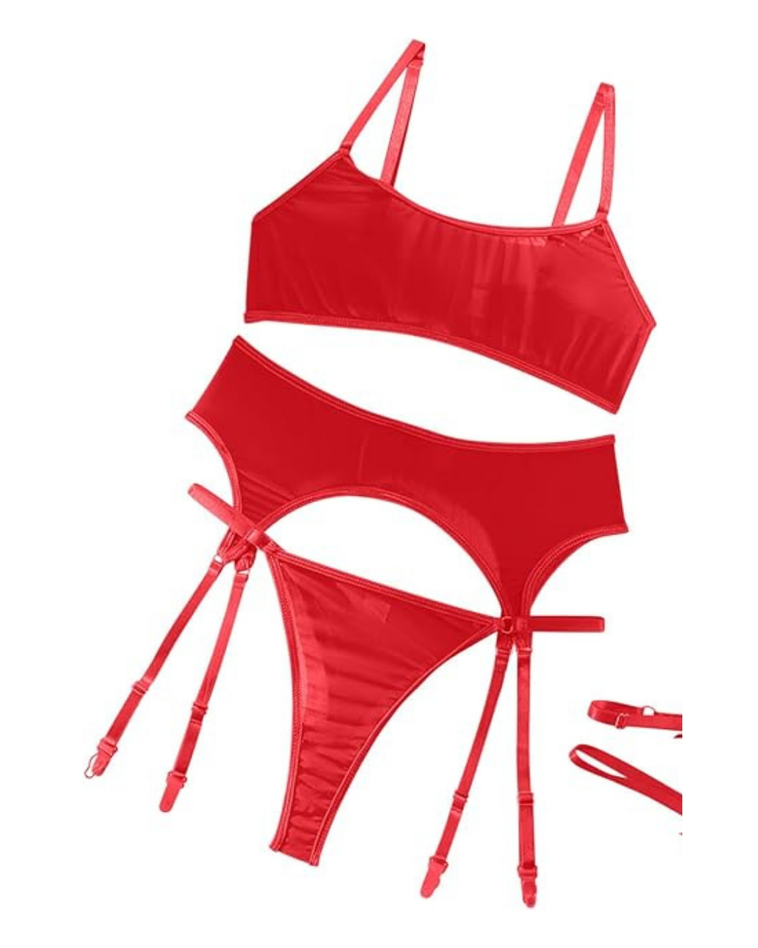 Tegan Fantezi Kırmızı Transparan Tül Jartiyer Takımı TG273264 - Görsel 2