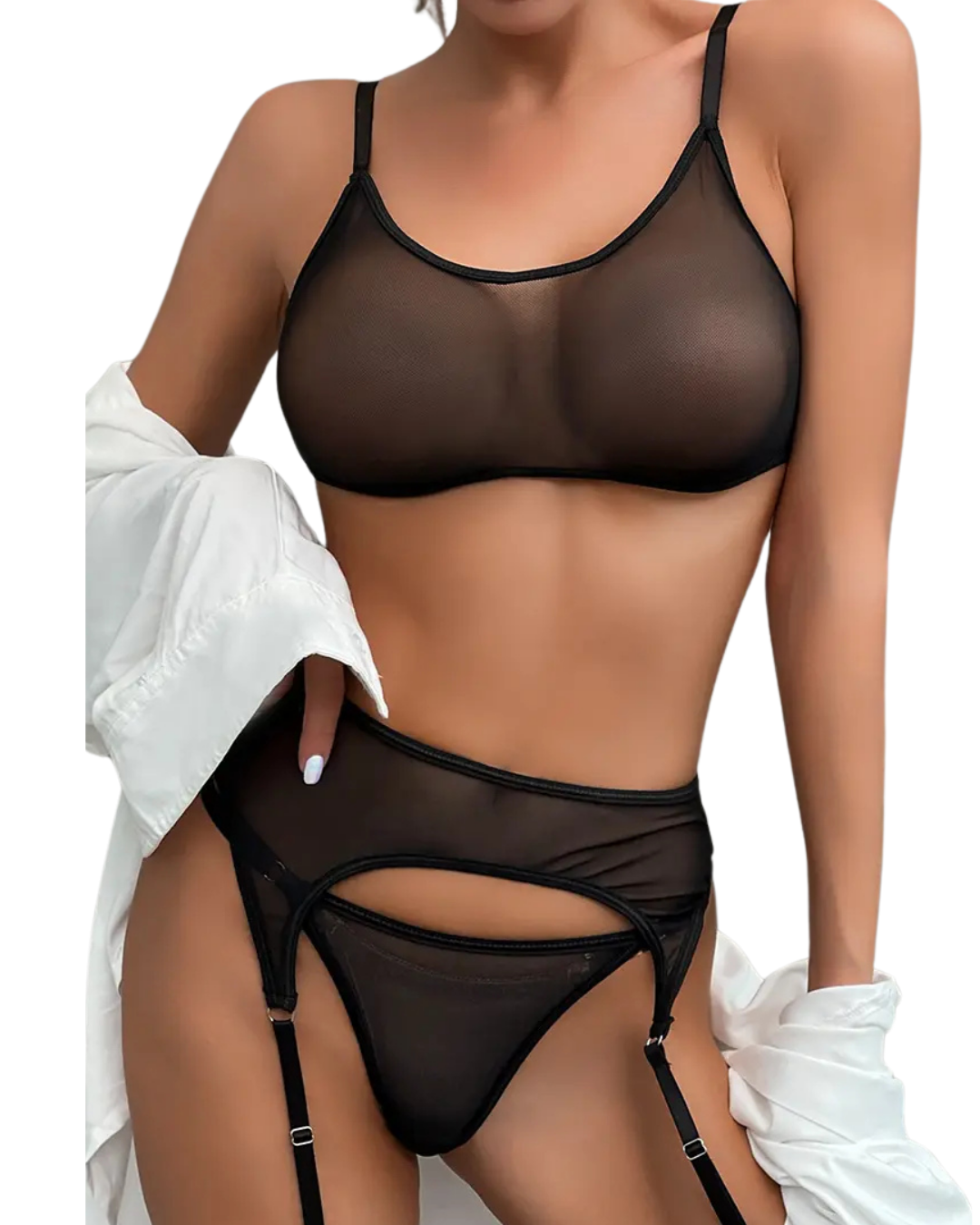 Tegan Fantezi Siyah Transparan Tül Jartiyer Takımı TG273263 - Görsel 3