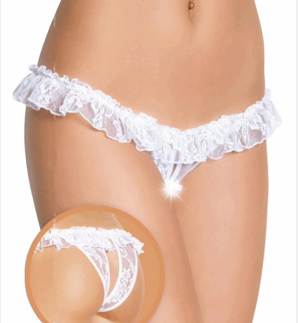 Tegan Fantezi Üstü Fırfırlı Ağı Açık Beyaz Dantel Tanga - String TG270021