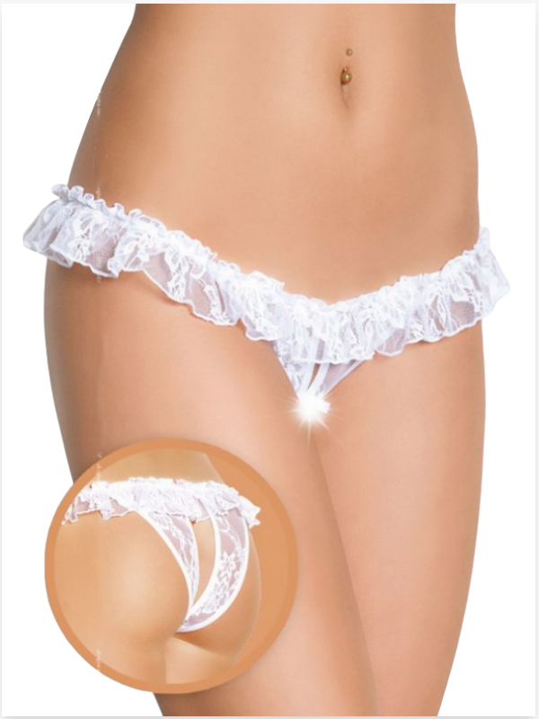 Tegan Fantezi Üstü Fırfırlı Ağı Açık Beyaz Dantel Tanga - String TG270021